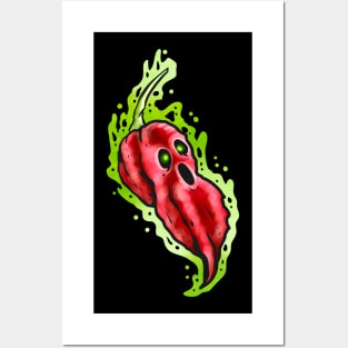 Scary Hot Ghost Pepper With Face Halloween Posters and Art